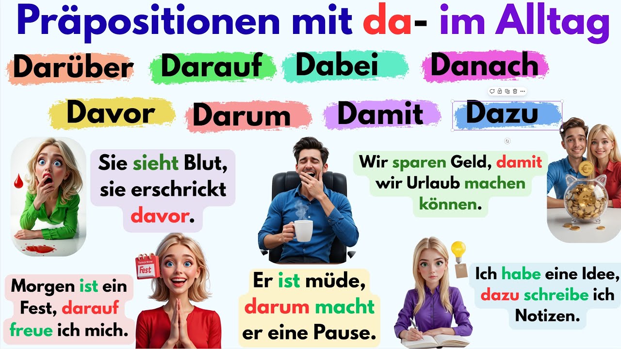 Da-Präpositionen 🇩🇪 einfach erklärt 📚 200 Beispiele im Alltag ✅ Deutsch lernen A1–B2