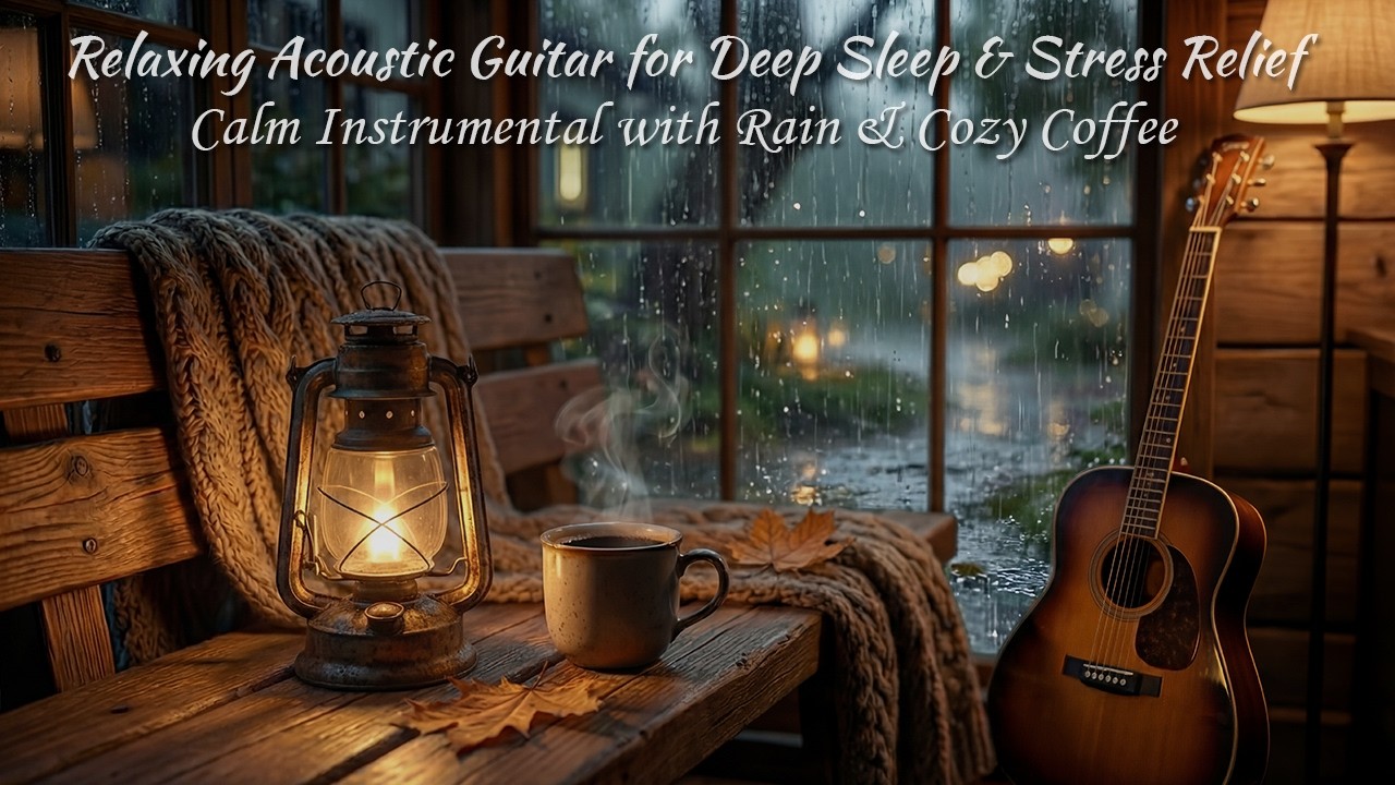 Relaxing Acoustic Guitar for Deep Sleep & Stress Relief | Calm Instrumental with Rain & Cozy Coffee