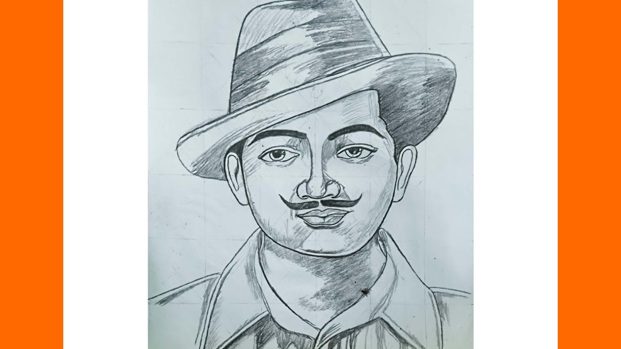 Bhagat Singh Drawing, How To Draw Shaheed Bhagat Singh, Step By Step (Outline Tutorial)