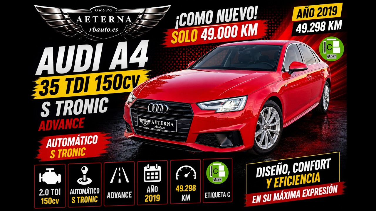 GRUPO AETERNA -AUDI A4 Advance 35TDI 150cv S Tronic. Año 2019. KM: 49.298. Etiqueta C