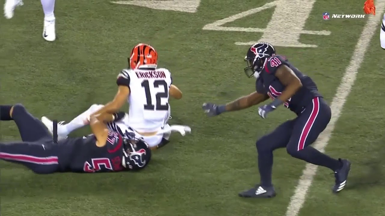 Alex Erickson lands on defenders arm and stays on his feet for a 26 yard punt return!