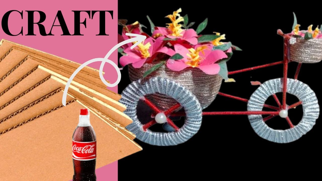 Cycle decoration/How to make cardboard bike/Flower bicycle/Craft idea/bottle craft/easy creativity