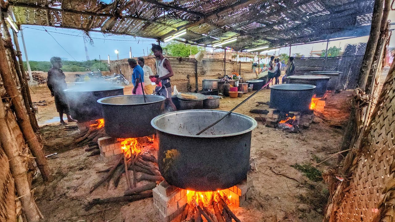 400 கிலோ கிடா கறி சமையல் மீனவர்களின் கோவில் கொடை விழா 400 kg Kida Curry Cooking