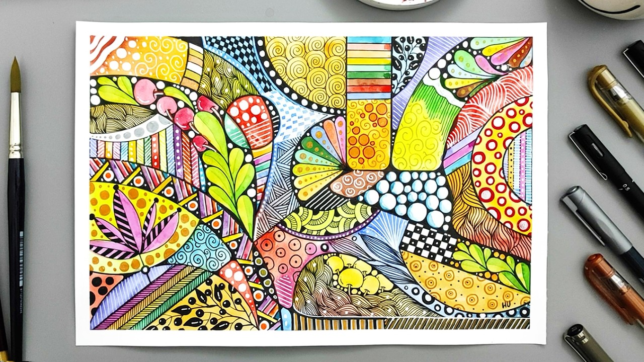 Watercolor Zentangle Art | Aquarelle Zentangle Design