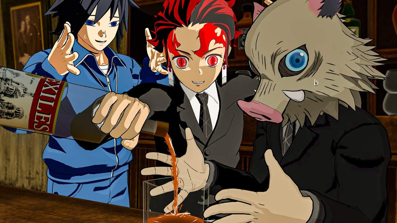 Inosuke vai com Tanjiro e Zenitsu para um BAR com Tomioka e Urokodaki no Demon Slayer VR