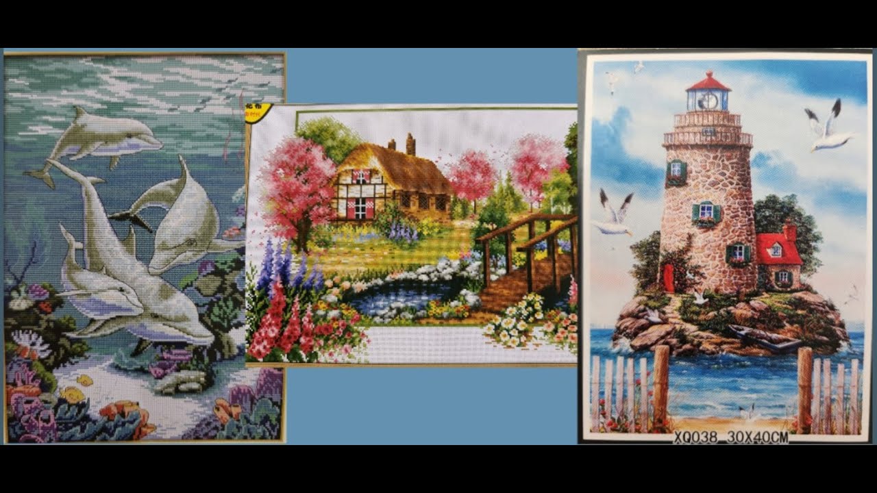Avances de la Cabaña, el Faro y los Delfines 🧵#puntodecruz #crossstitch #flosstube