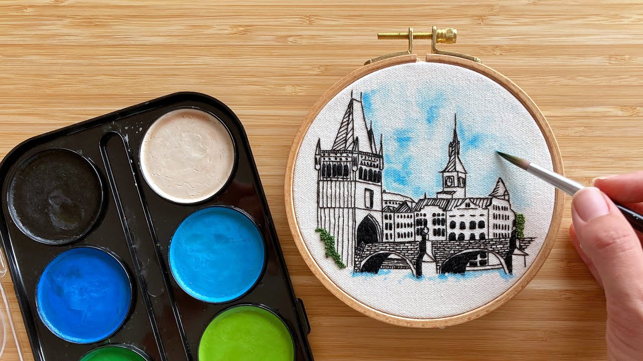 How to add a watercolor sky to embroidery