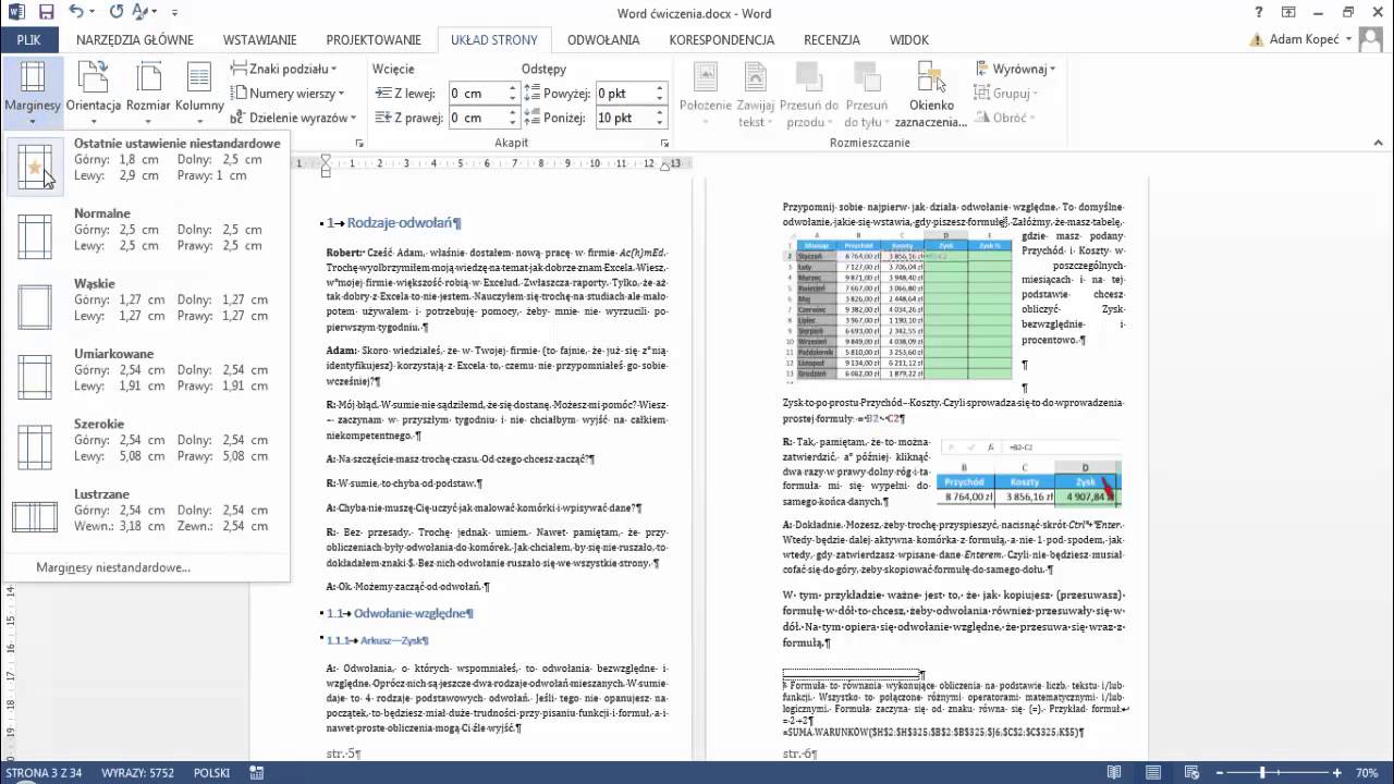 Word-13   Marginesy jak w książce - marginesy lustrzane