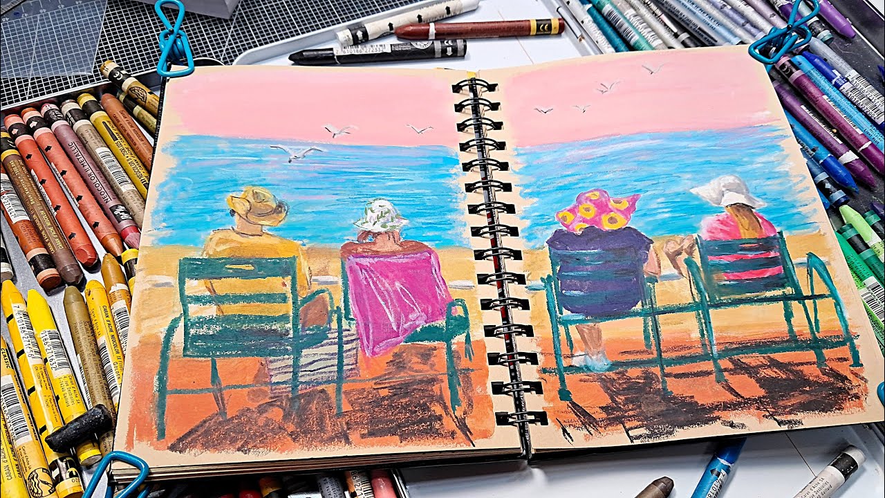 Sketching Like I would at the Beach (Neocolor 2 Watercolor Crayons)