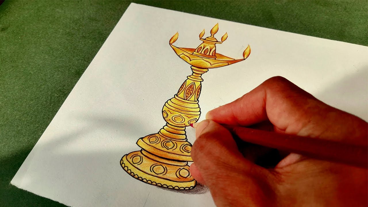 How to Draw Diwali Lamp Kuthu Vilakku easy for beginners step by step | drawing tutorial