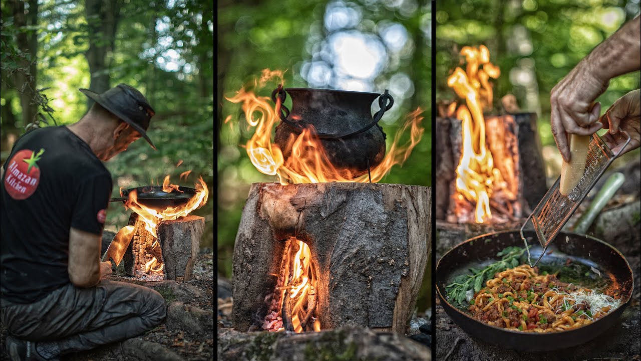 🍝BEST HANDMADE BOLOGNESE PASTA IN THE FOREST🌳