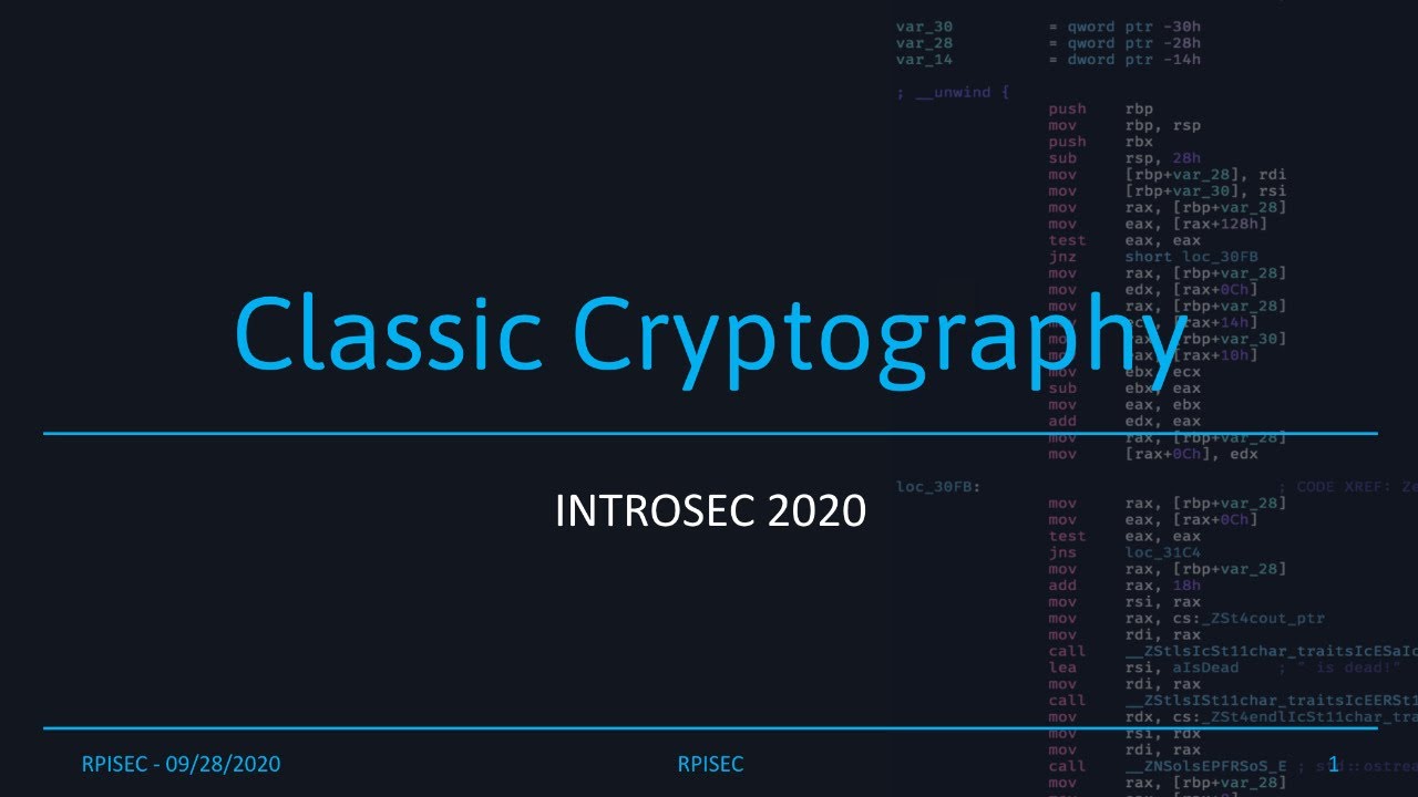 F2020 - Classic Cryptography