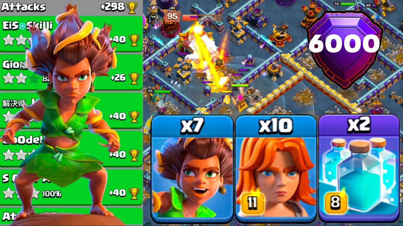 Wrecking 6k Trophy Bases with TH16 Super Archer Blimp Root Rider Valks!
