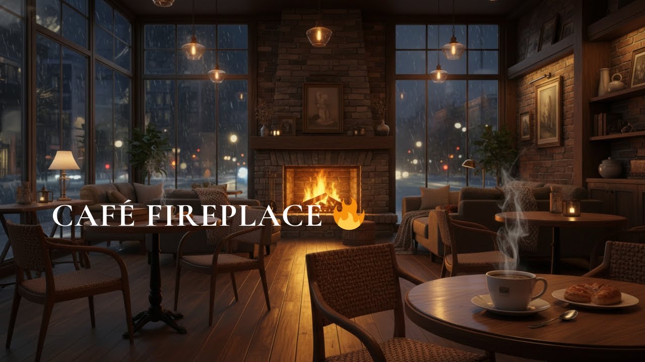 Cozy Café Fireplace ☕🔥 Jazz & RnB for Late Night Relax