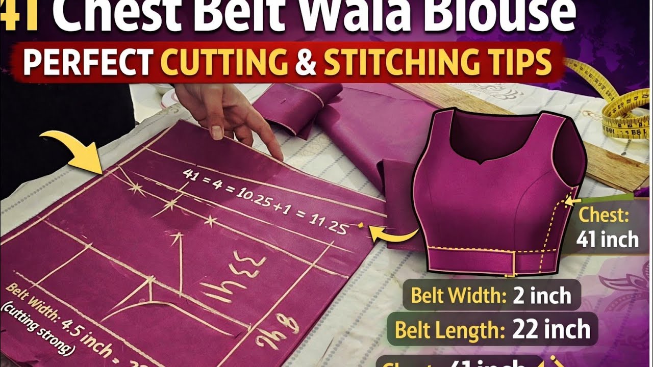 41 inch chest belt blouse cutting in Hindi | Simple patternbelt blouse cutting