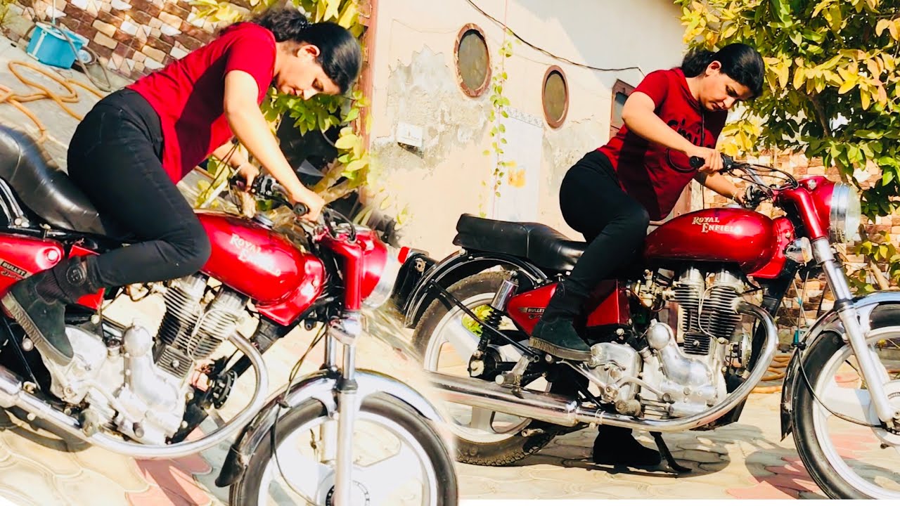 Royal enfield Electra kickstart by girl 👧 | Exhausted sound of Bullet motorcycle | kickstart bike