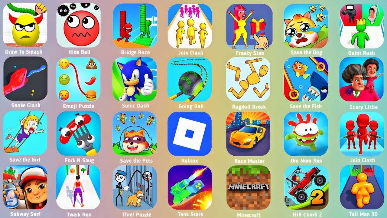 Draw to Smash,Vehicle Master,Bridge Race,Juice Run,Thief Puzzle,Hide Ball,Stealth Master,State.io