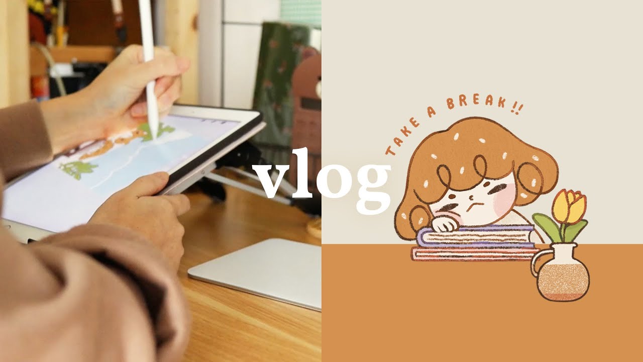 【Sub】Studio Vlog | Draw with me on iPad, opening happy mail, working in cafe