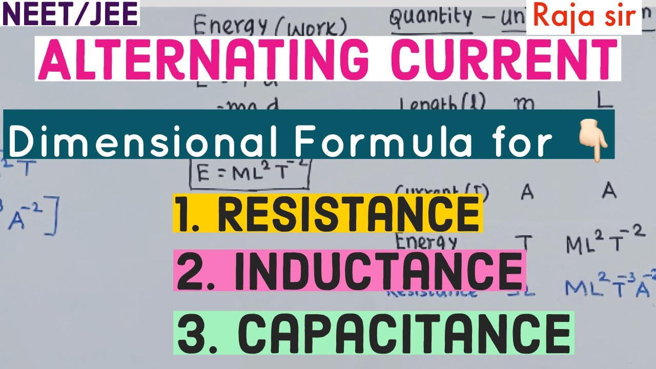 Dimensional Formula For Resistance| Inductance| Capacitance| Alternating current| Raja sir| Tamil