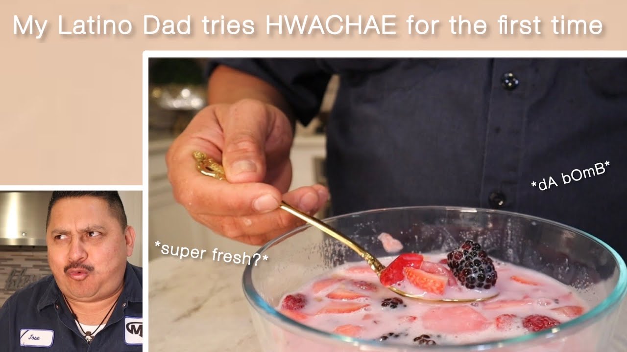 My Latino Dad TRIES the tiktok VIRAL snack *hwachae* | The Salguero Fam