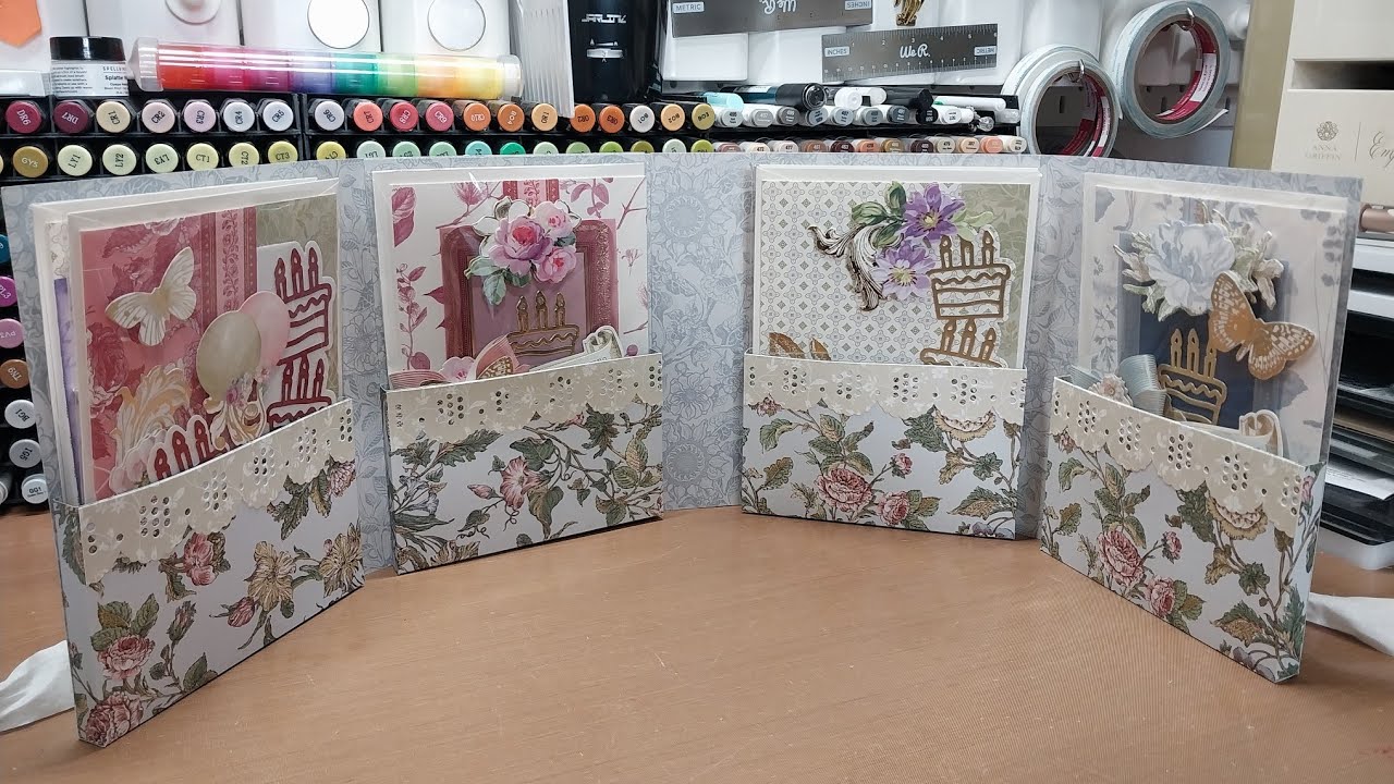 Quad fold greeting card gift set, let's make it w/ Anna Griffin wildflower meadow scrapbooking kit