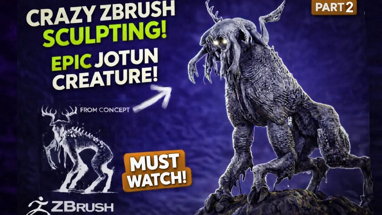 Jotun Creature sculpting in Zbrush for beginners ! part-2
