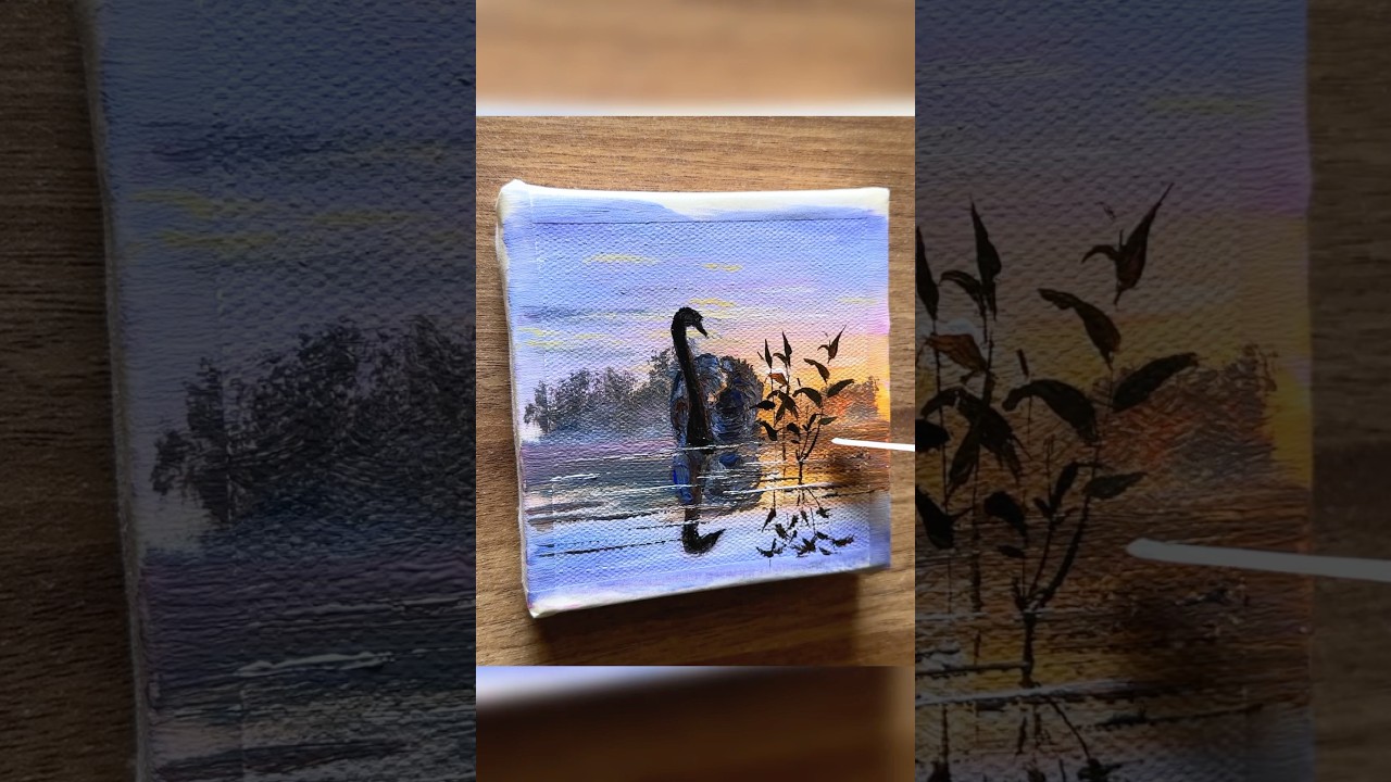 Morning lake acrylic painting