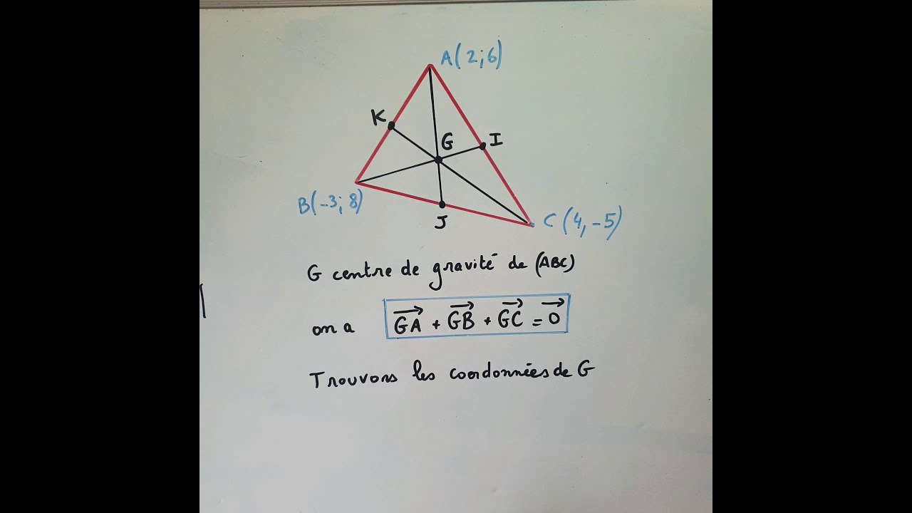 Trouver les coordonnées d'un centre de gravité à partir d'une relation vectorielle. MATHS seconde