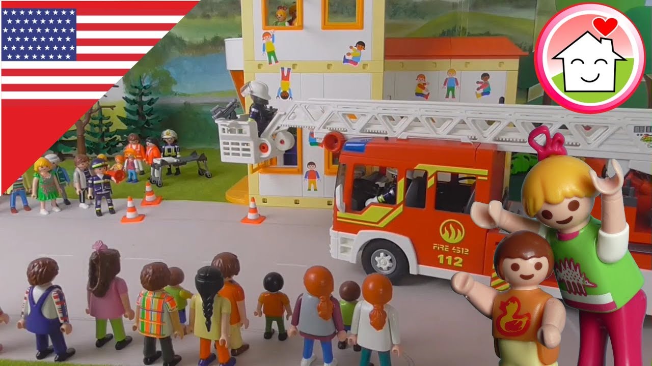 Playmobil fireman  Fire Rescue - Fire Drill at the Nursery School - The Hauser Family