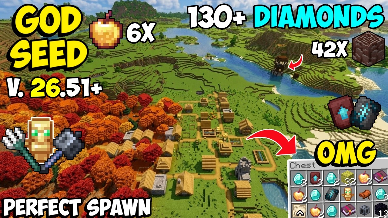 🔥Ultimate Dappled Forest [God Seed] For Minecraft 26.51 Bedrock & PE | Five Blacksmith Village Seed