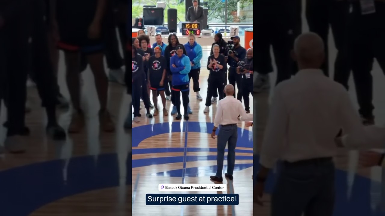 🤩 President Obama visits Paige Bueckers, Angel Reese, etc at All-Star | WNBA women's basketball NBA