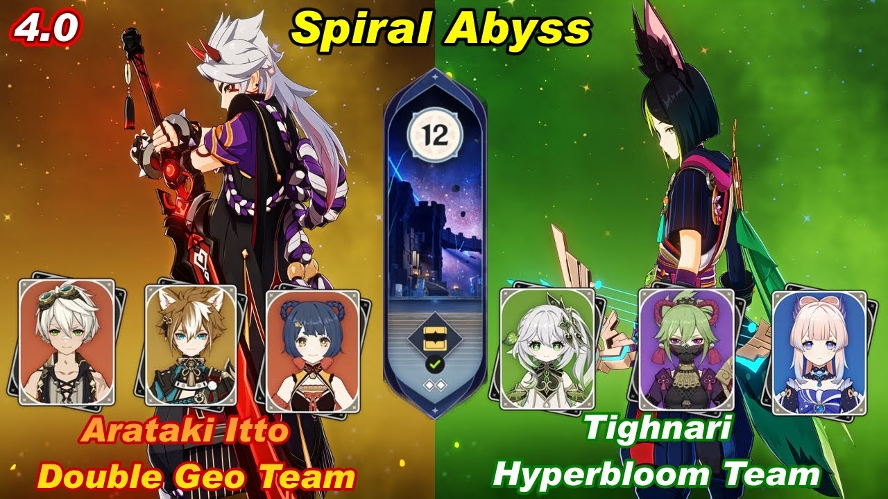 (4.0) C0 Tighnari Hyperbloom & C0 Itto Double Geo Spiral Abyss Floor 12 Full Star - F2P