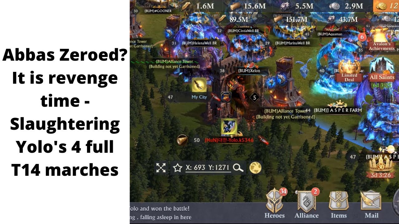 Abbas zeroed? It is revenge time - Slaughtering Yolo's 4 full T14 marches | King of Avalon
