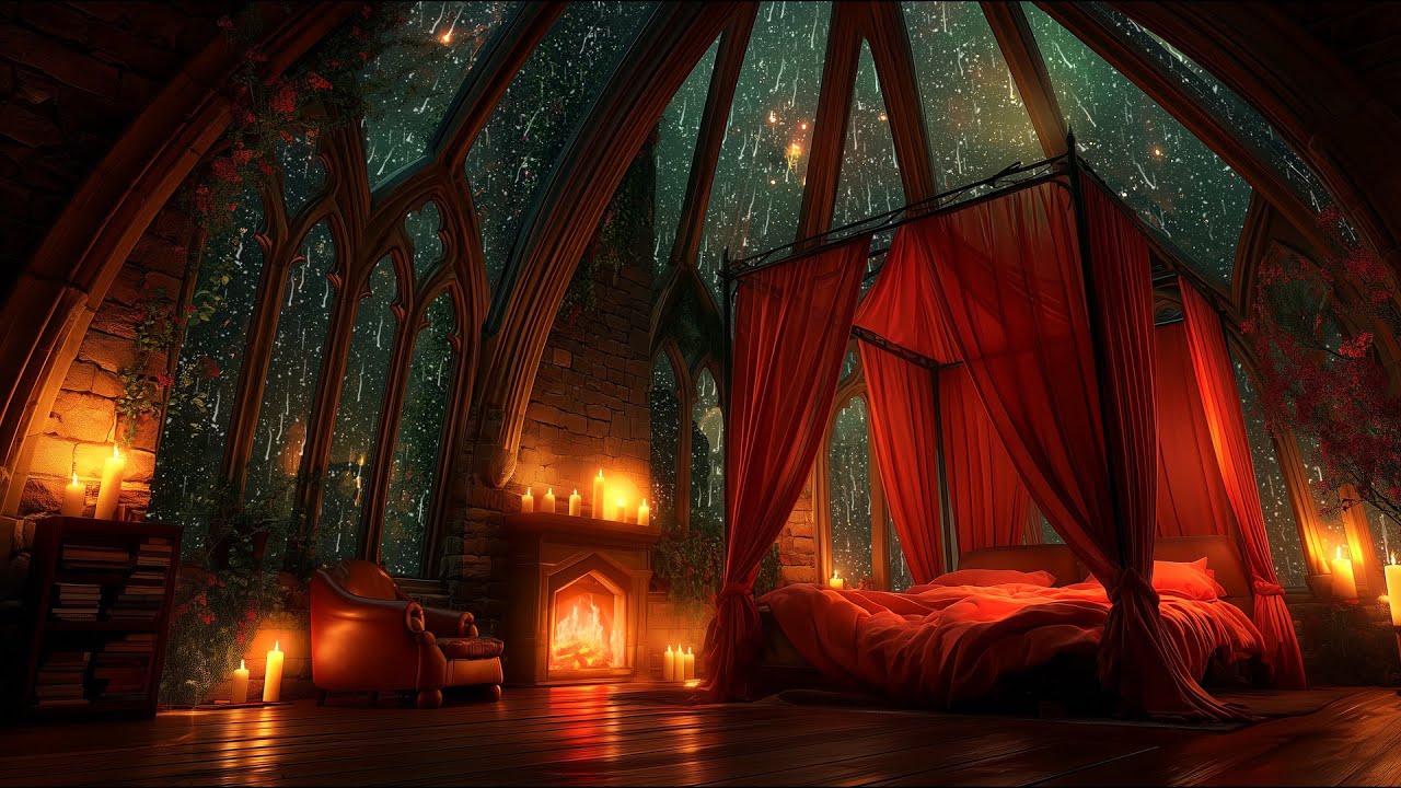 Marvelous Castle Room - Thunderstorm, Rain and Fireplace Sounds to Sleep Instantly