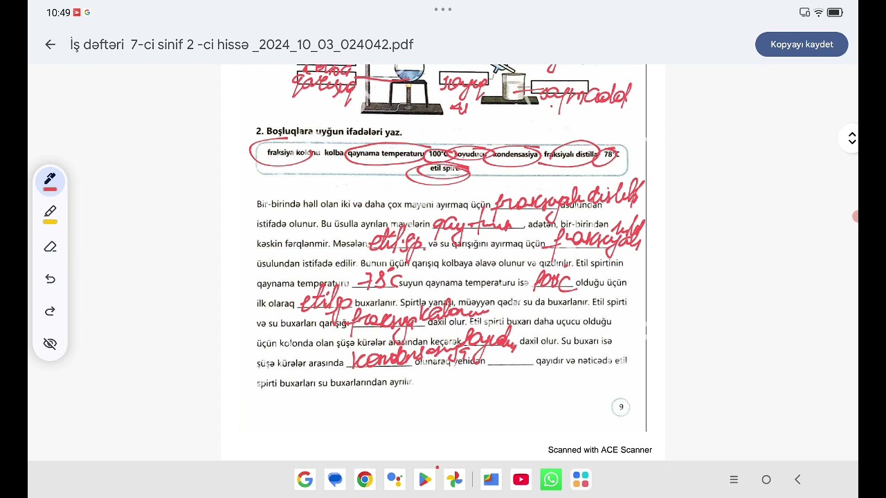 Kimya.İs dəftəri  5.2 (Sadə və fraksiyası distille usullari, səh:9)Açıqlamanı oxuyun zəhmət olmasa