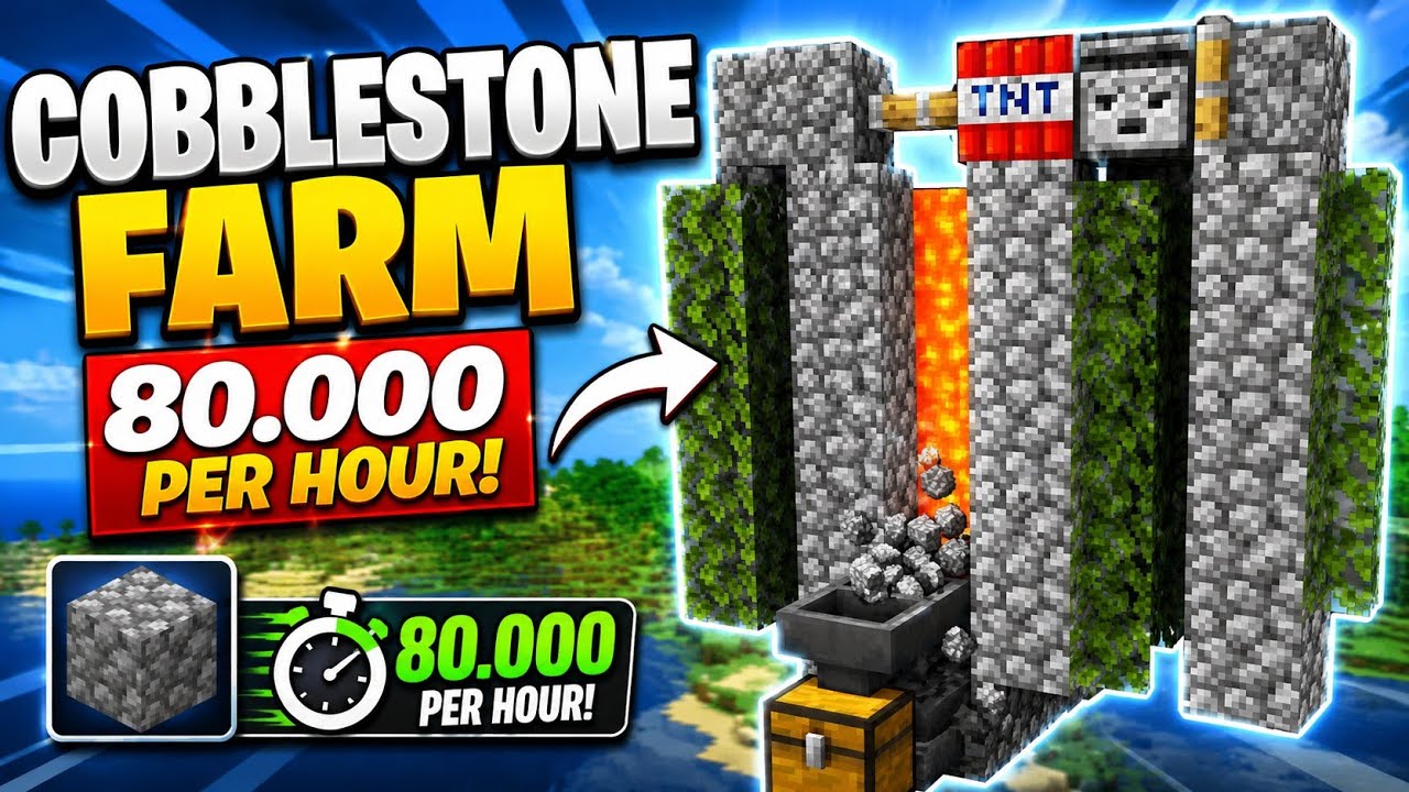 Ферма по добыче 80 000 булыжников в час | Minecraft 1.21+