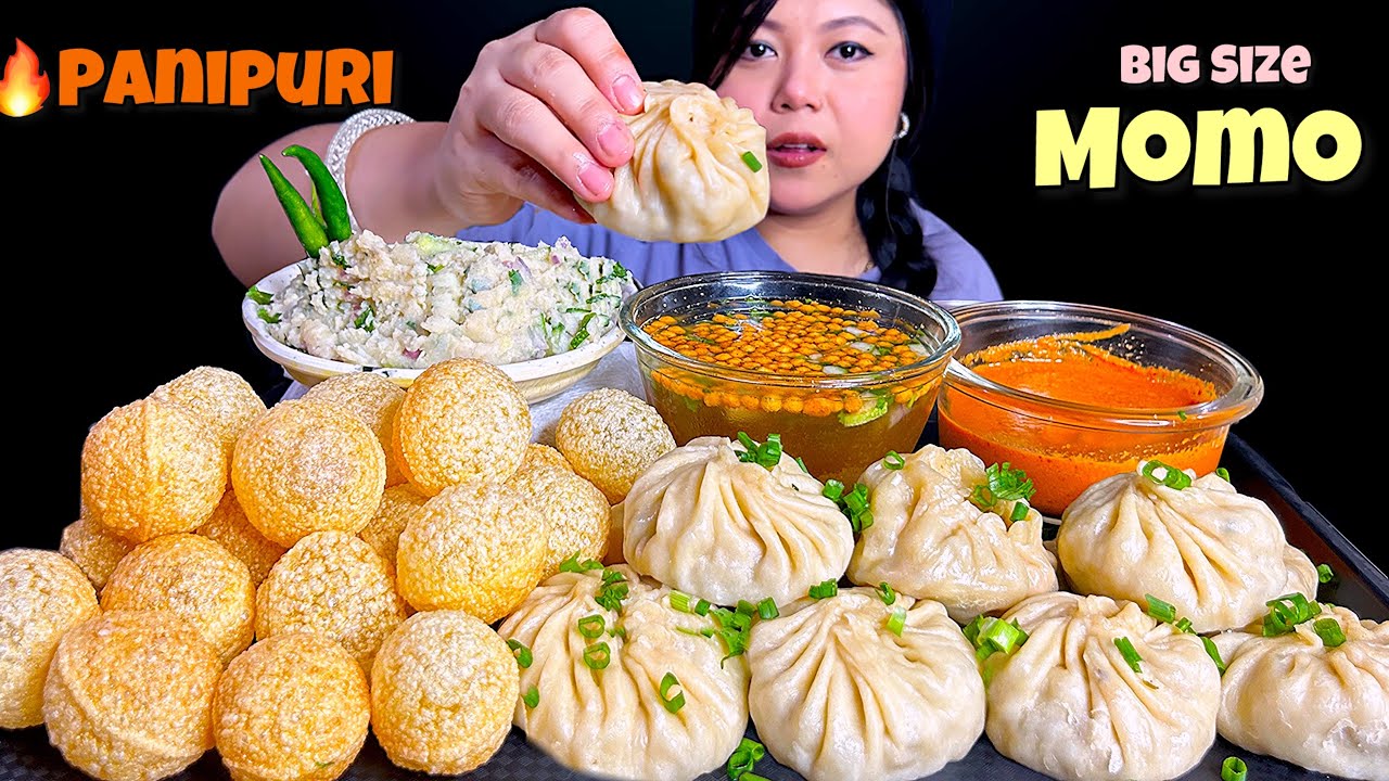 EATING BIG SIZE VEG MOMO WITH MOMO CHUTNEY & 🔥 PANIPURI | STREET FOOD | MUKBANG | ASMR