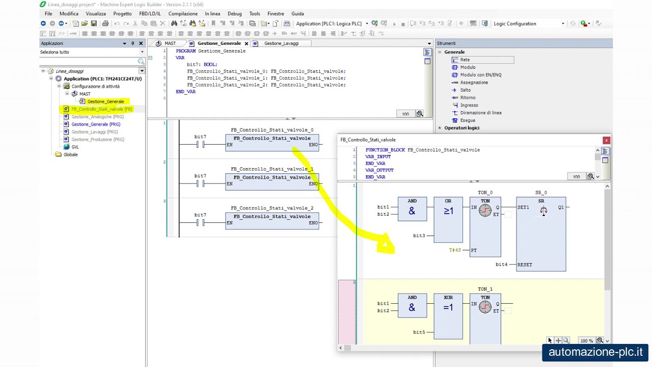 Programmazione PLC Schneider in Logic Builder: organizzazione del programma