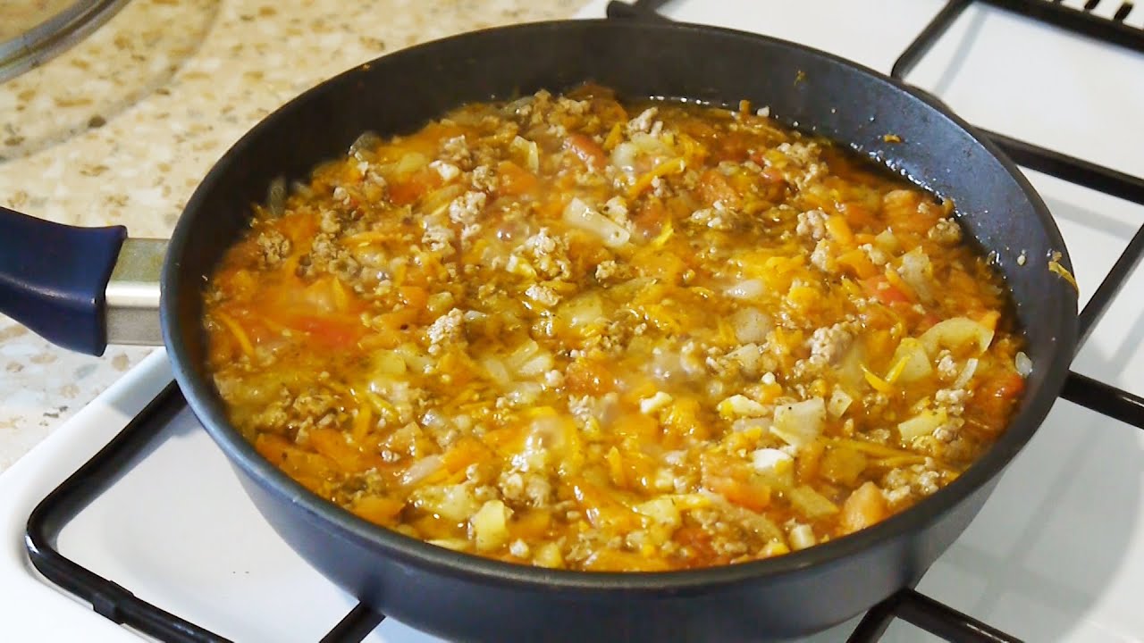 Вкусный Ужин с Фаршем и Овощами  на Сковороде. Быстро и Просто.
