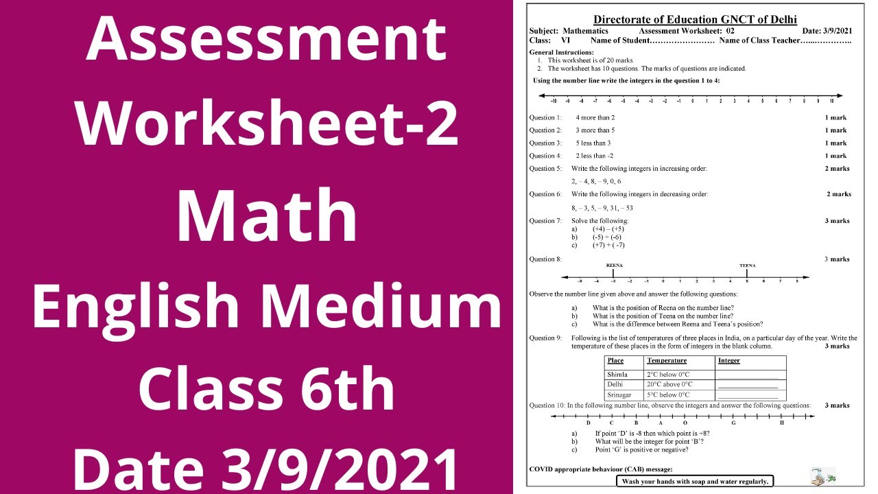 Class 6 assessment worksheet 2 MATH:3/9/21 : Math assessment worksheet 2 :doe assessmentworksheet2