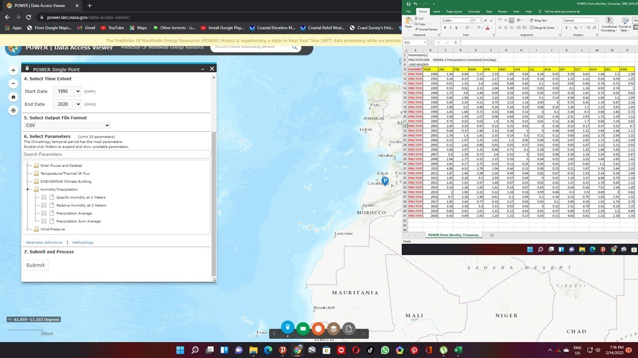 Downloading climate Data Temperature, Precipitation, Humidity from 1981 2021
