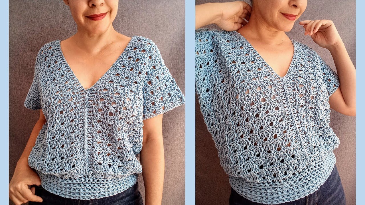 Blusa a crochet con cuello en V para mujer ¡SÚPER FÁCIL y paso a paso!
