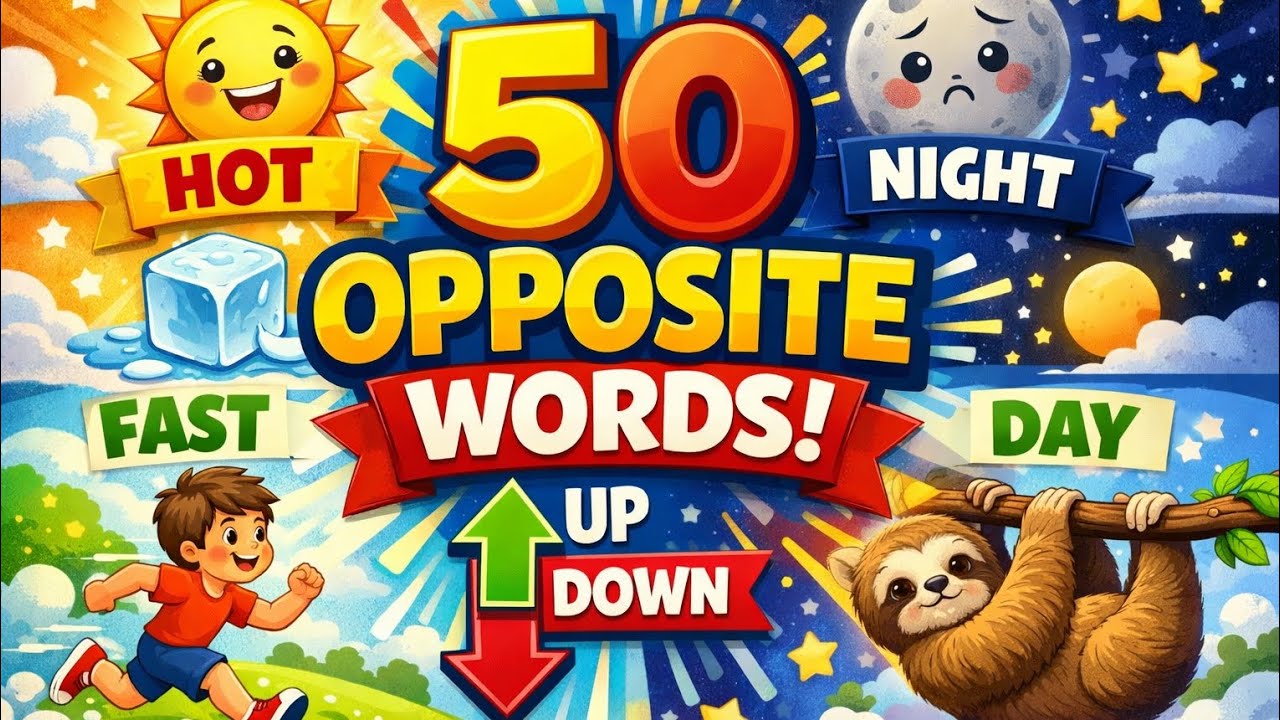 50 opposite words for kids | Practice and learn |