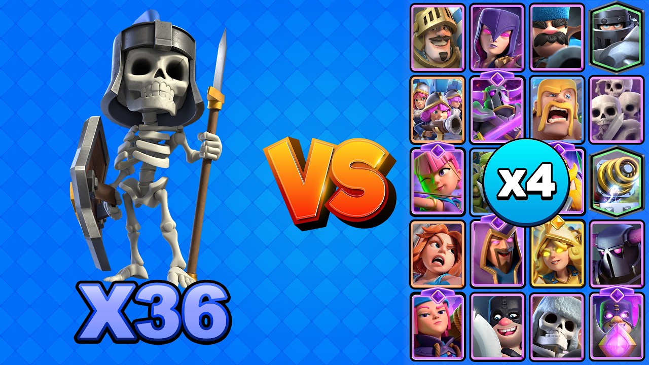 36 GUARDIAS vs TODAS LAS CARTAS X4 | Clash Royale