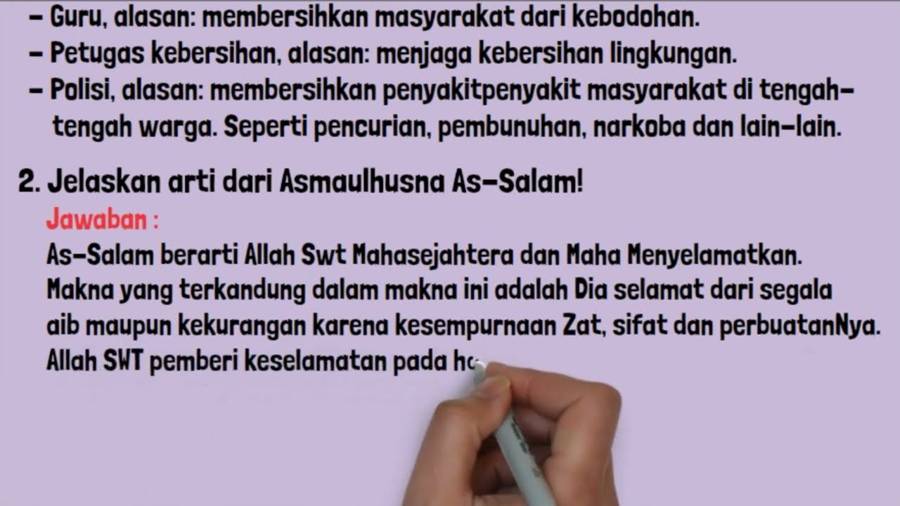 Tentukan profesi Guru petugas kebersihan polisi petani meneladani Asmaulhusna Al Quddus Alasan