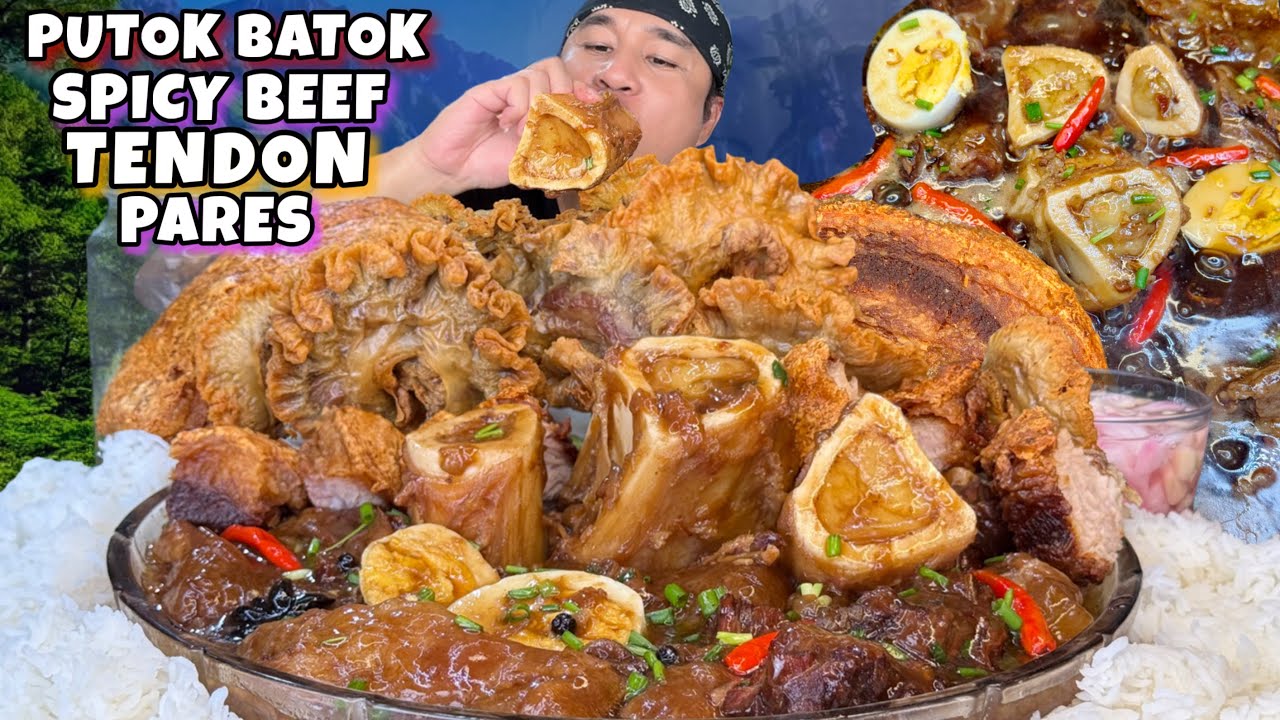 Spicy Putok Batok Beef Tendon with Bone Marrow, Lechon Kawali, Chicharon Bulaklak & Egg Mukbang