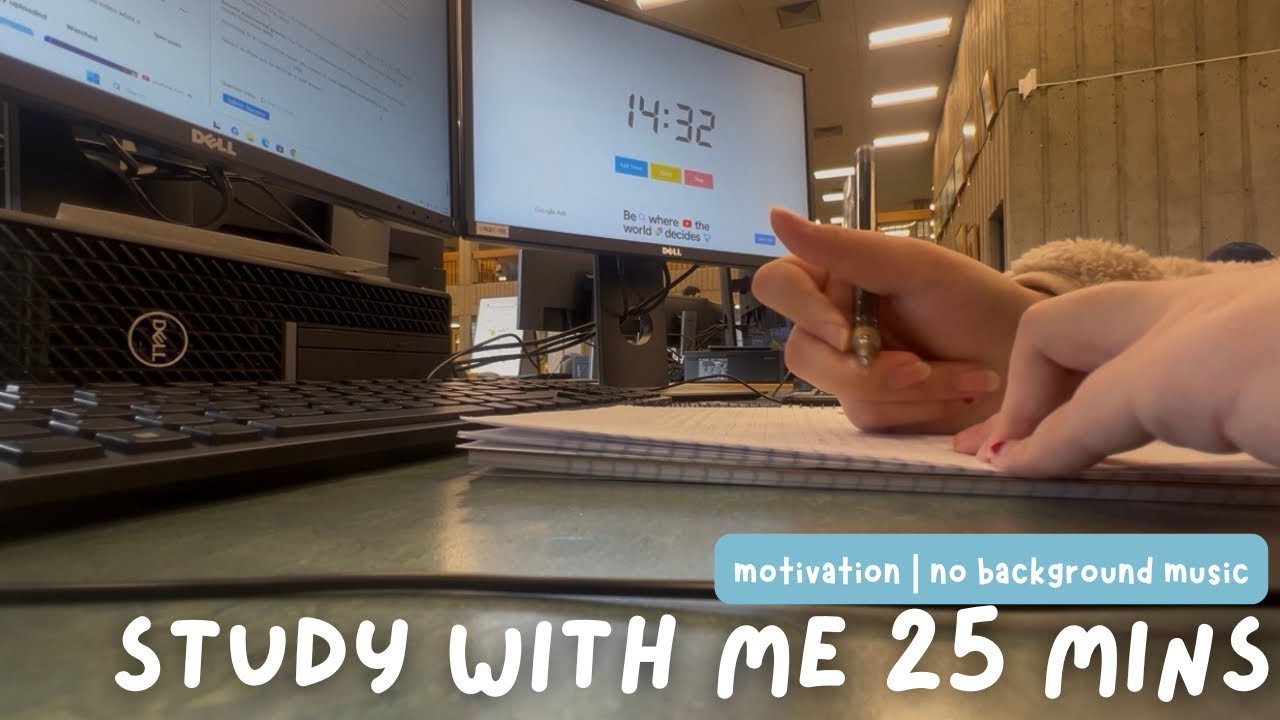 25 min Pomodoro Study With Me | Real Time | College Library | No Music, background noise