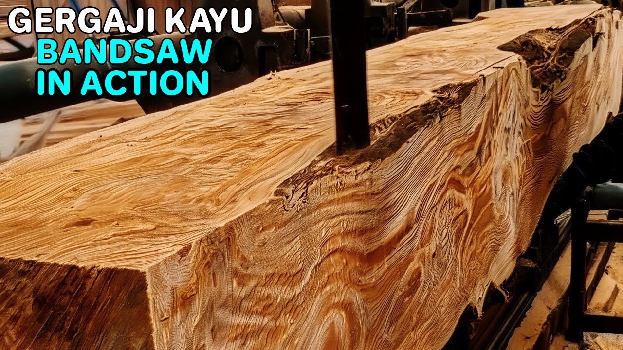 Mesin Gergaji Kayu Bandsaw – Kompilasi Video Log Kayu Besar Jadi Papan Tipis