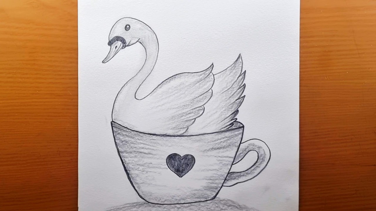 Come disegnare un'anatra su una tazza passo dopo passo | Disegno a matita per principianti