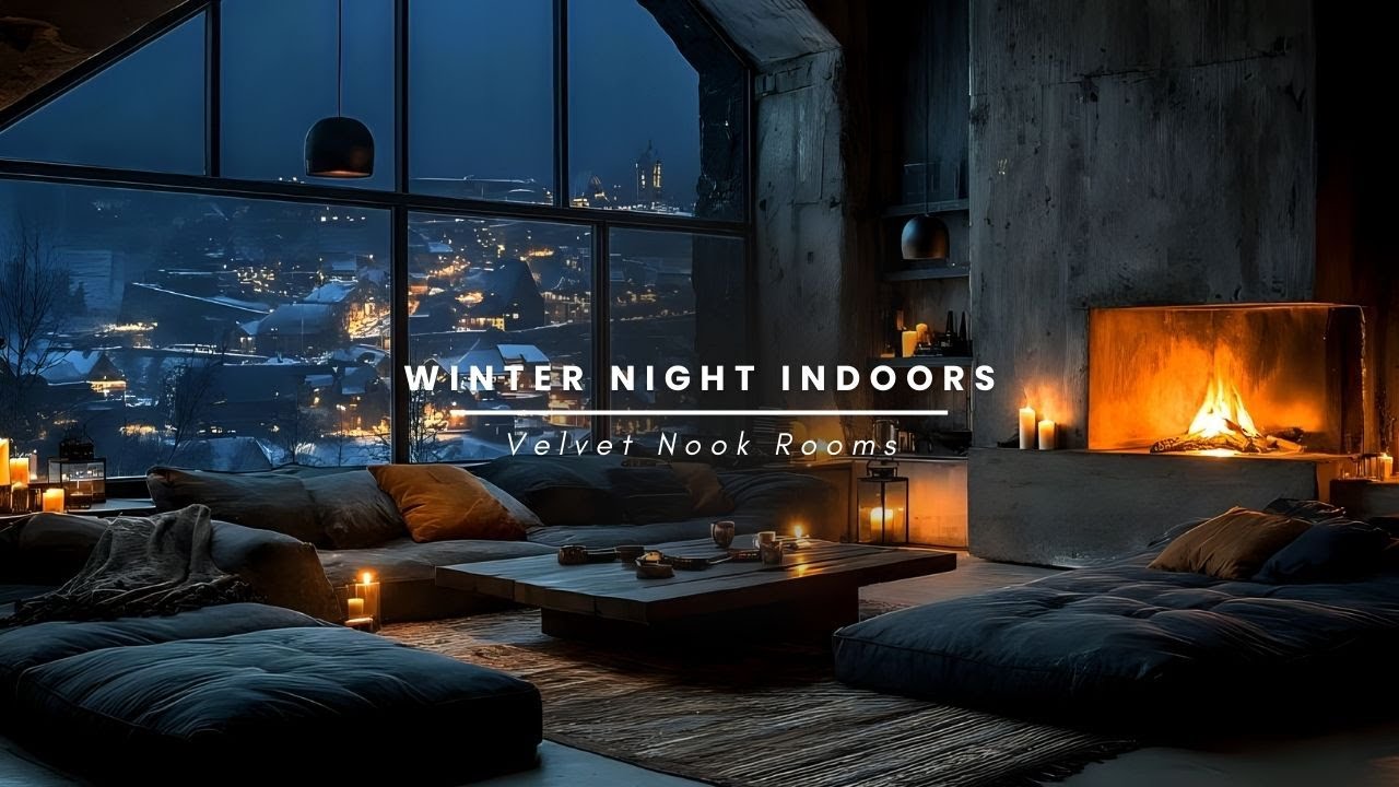 Luxury Winter Night | Cozy Fireplace & City Lights Piano Ambience